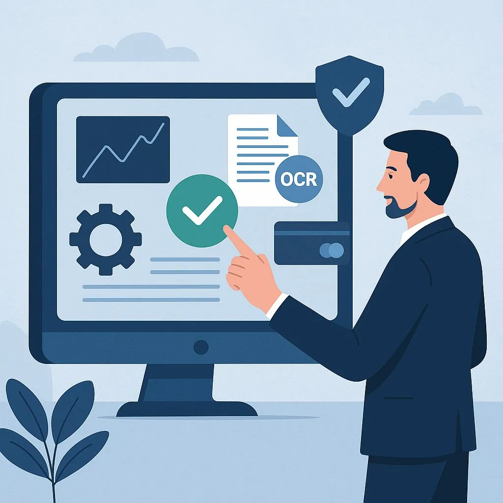 Businessman using expense management software interface
