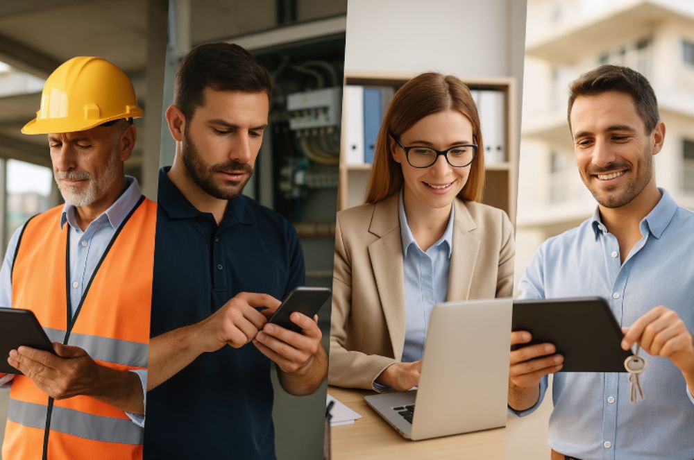 Professionals from different industries using digital devices for work