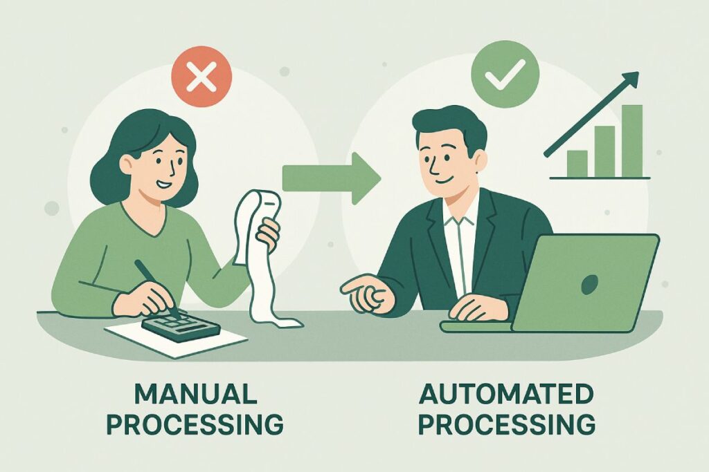Visual shift from paperwork to digital efficiency