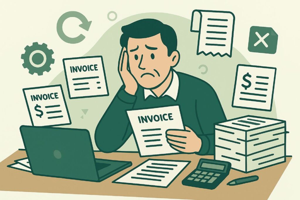 Stressed accountant struggling with manual AP tasks