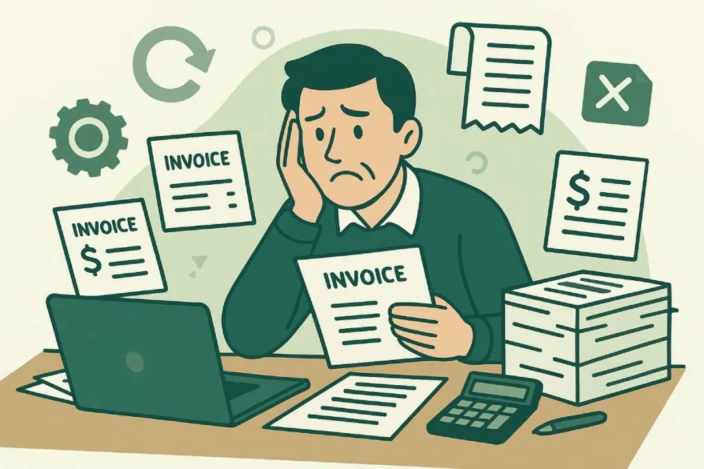 Stressed accountant struggling with manual AP tasks