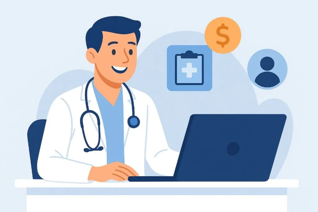 Healthcare worker managing financial processes securely