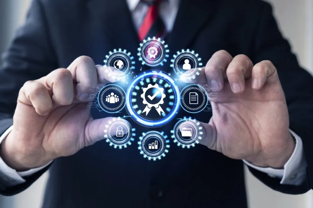 Businessman presenting futuristic interface