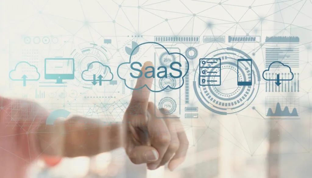 Person interacting with a SaaS hologram interface