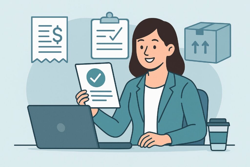 Smiling finance leader reviewing automated invoice approvals