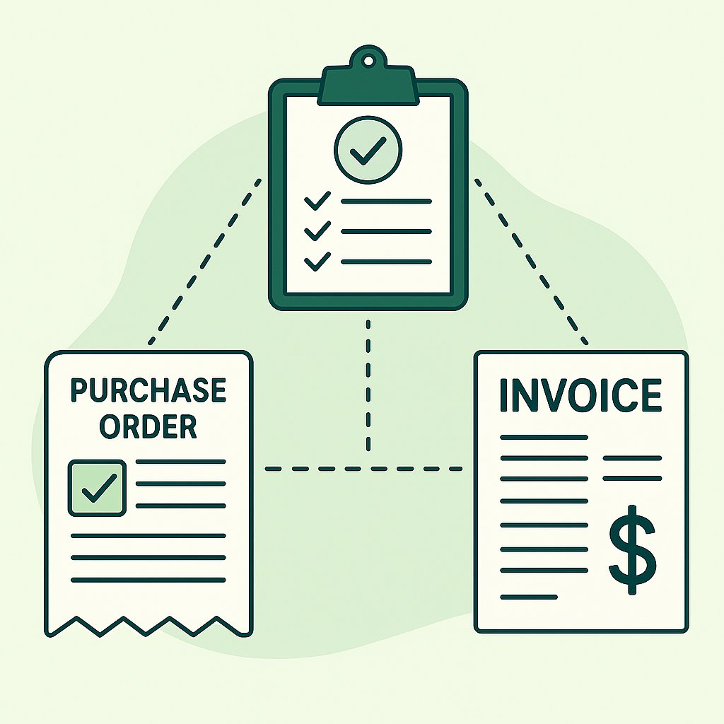Visual showing purchase order, receipt, and invoice connection