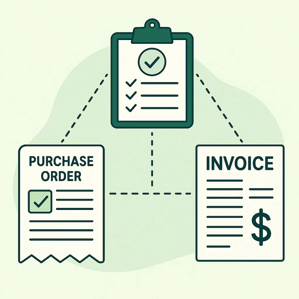 Visual showing purchase order, receipt, and invoice connection