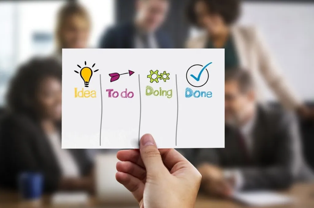 Hand holding a task progress card