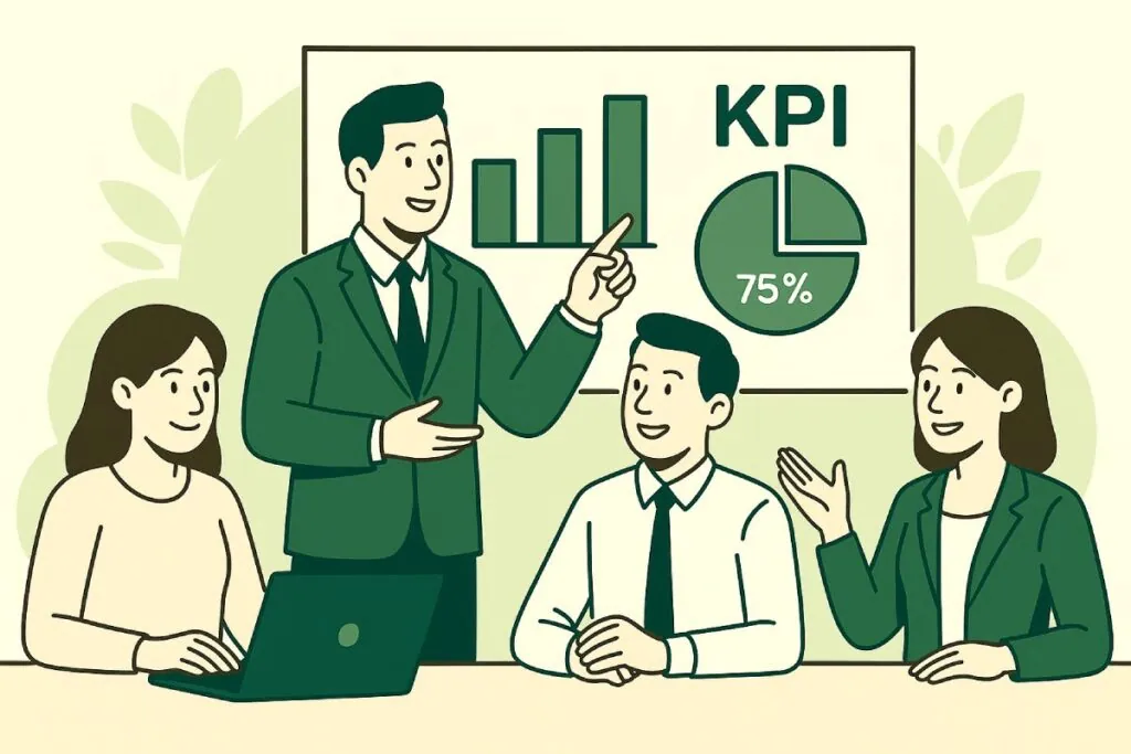 Team reviewing KPI performance metrics together