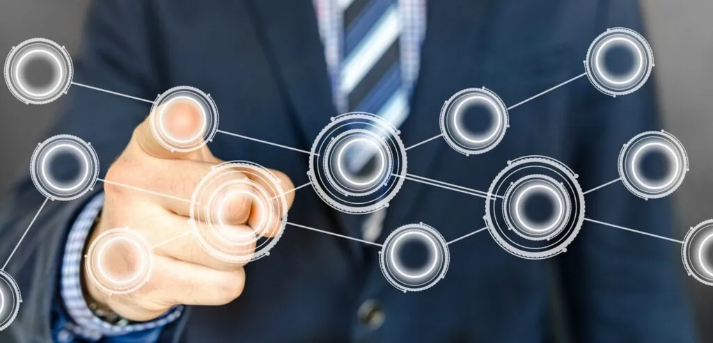 Man interacting with digital interface buttons