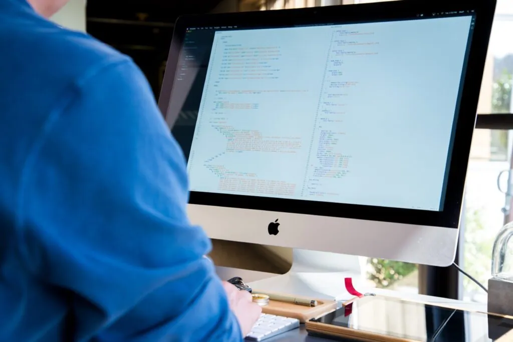 Person coding on a large computer screen
