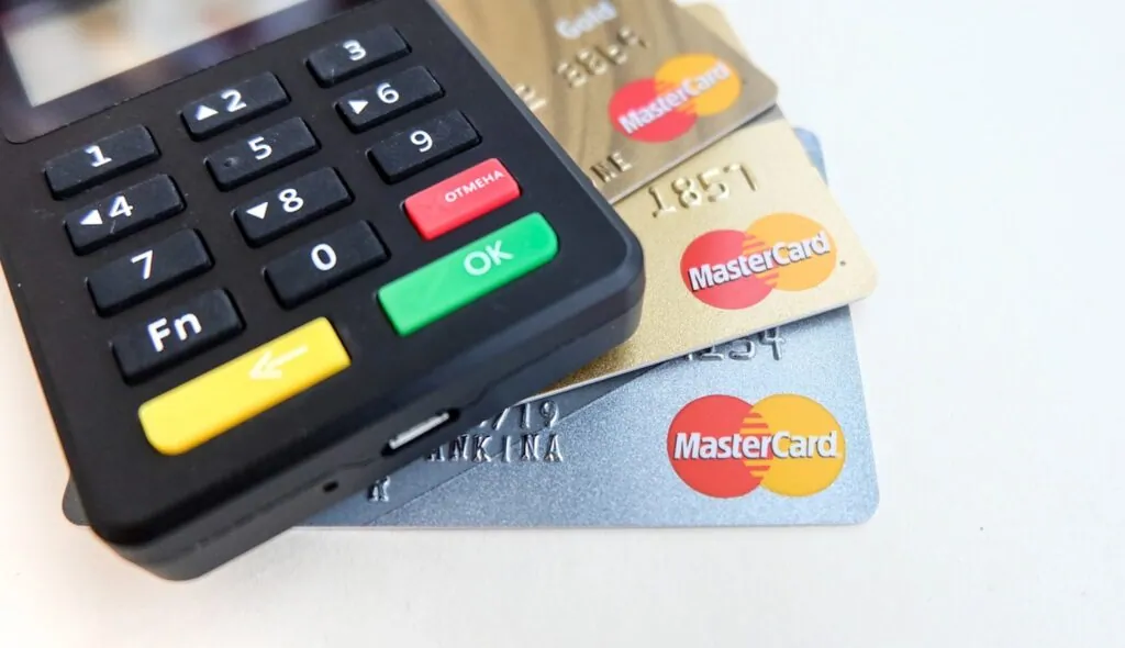 Payment terminal keypad with multiple Mastercard credit cards