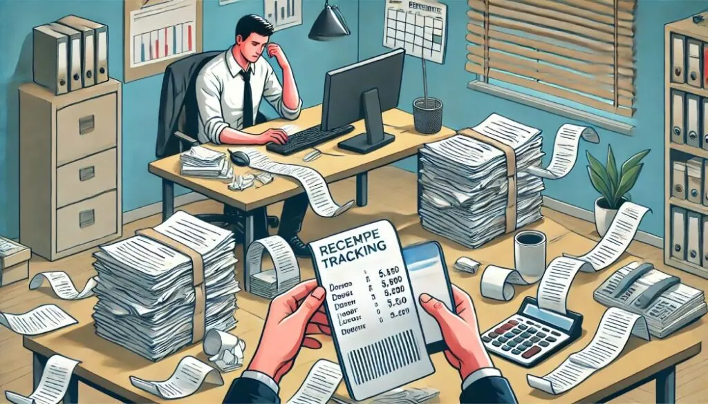 Employee handling receipts; another using mileage app.
