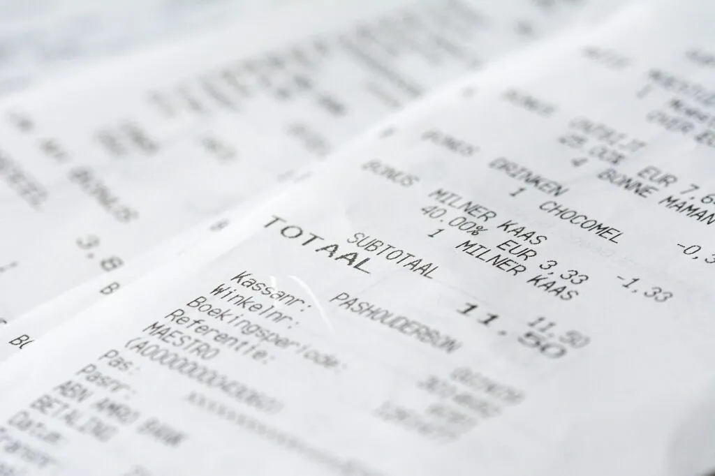 receipt, money, groceries