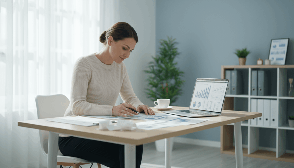 Woman writing at a desk in an office