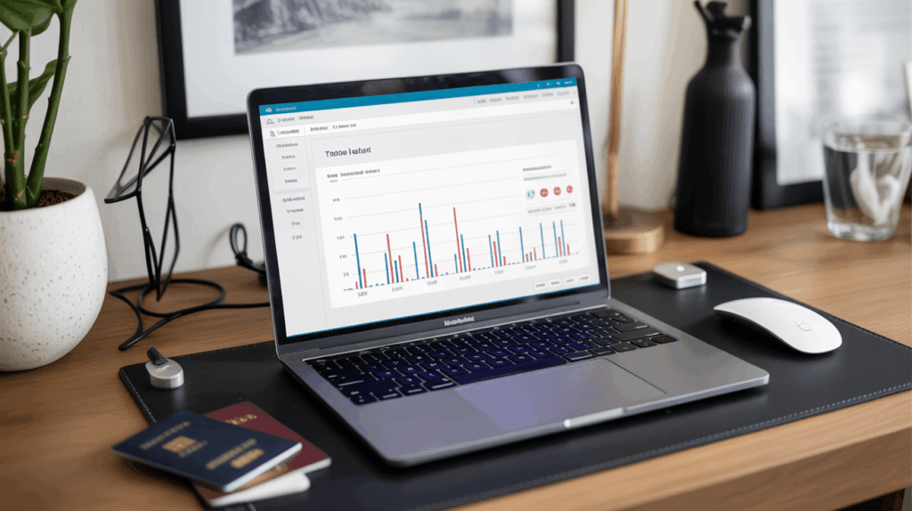 A man sitting with a laptop in the airport. Travel and Expense Management Automation Explained
