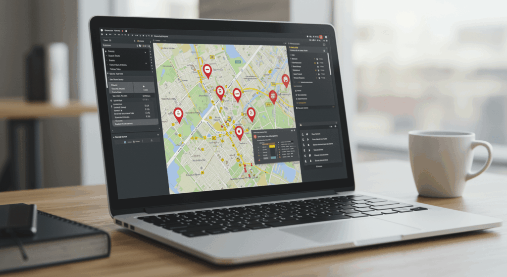 A field technician sitting in a work truck, uploading a receipt using a mobile app, dashboard and tools visible, ultra-realistic lighting, shallow depth of field.
