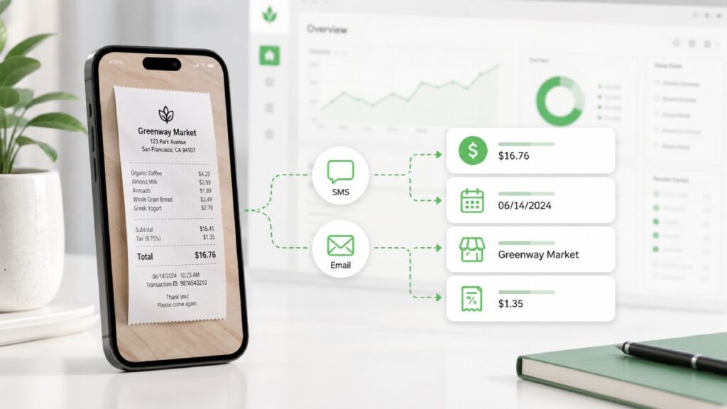 Receipt submission by SMS and email with automated processing