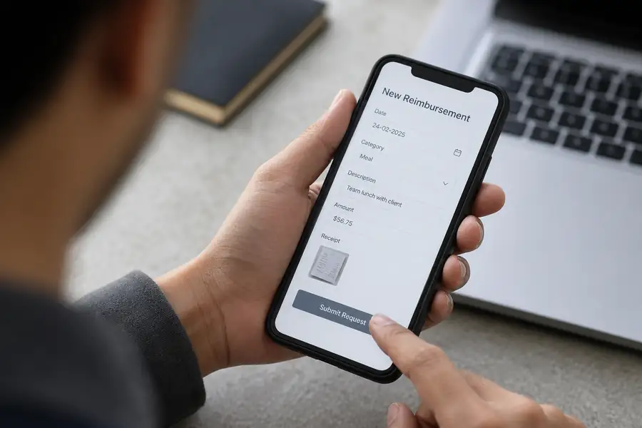 Employee submitting a reimbursement request on a phone app